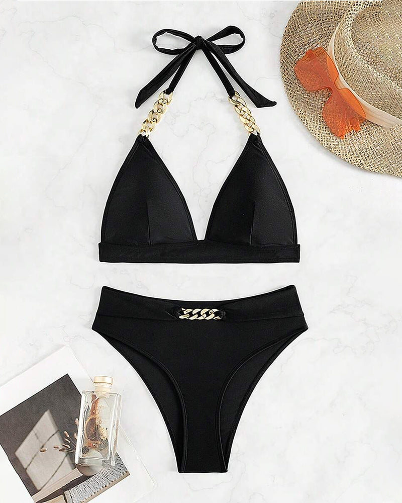 Bikini V-Hals Metalen Gesp Link Effen Kleur Bh