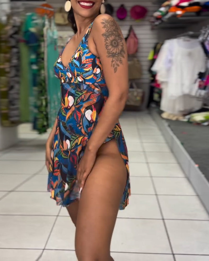 Zwemkleding Een-Delig Kleurrijk Gedrukt Split Bandjes