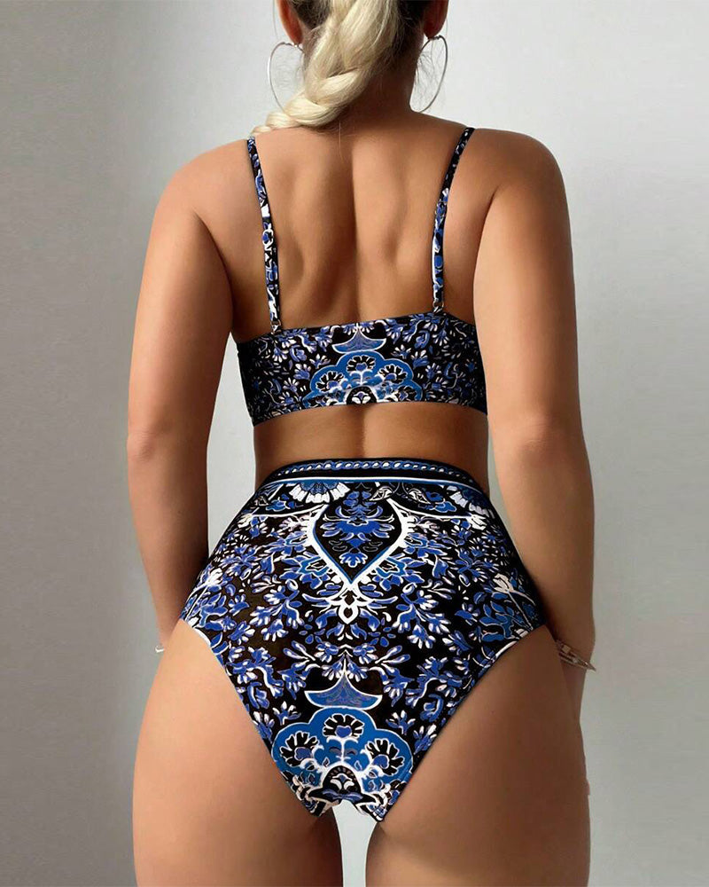 Badpak Hoge Taille Retro Print Tweedelig