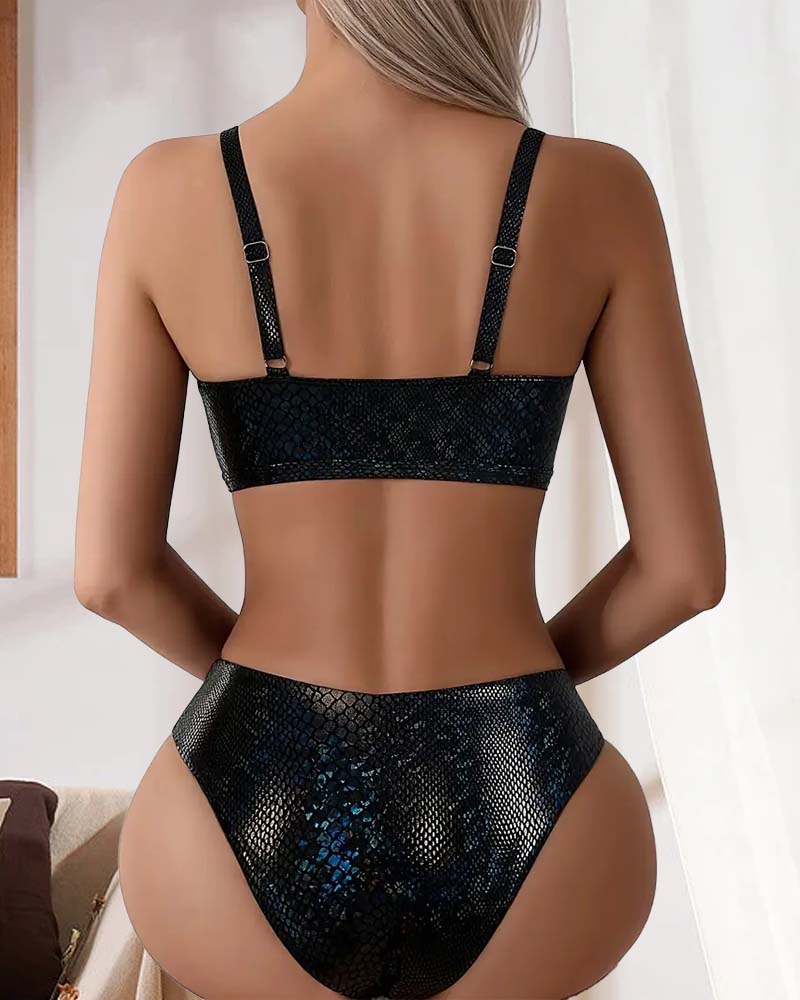 Bikini Slangenprint Borststrik Hoge Taille Driehoek