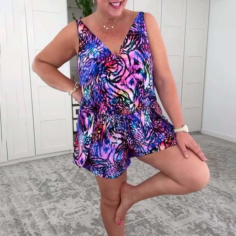 Badpak V-Hals Kleurrijke Print Eendelig