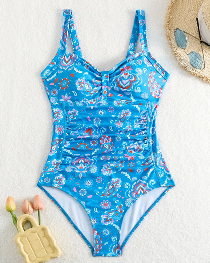 Zwempak Vest Geplooid Bloemen Eendelig