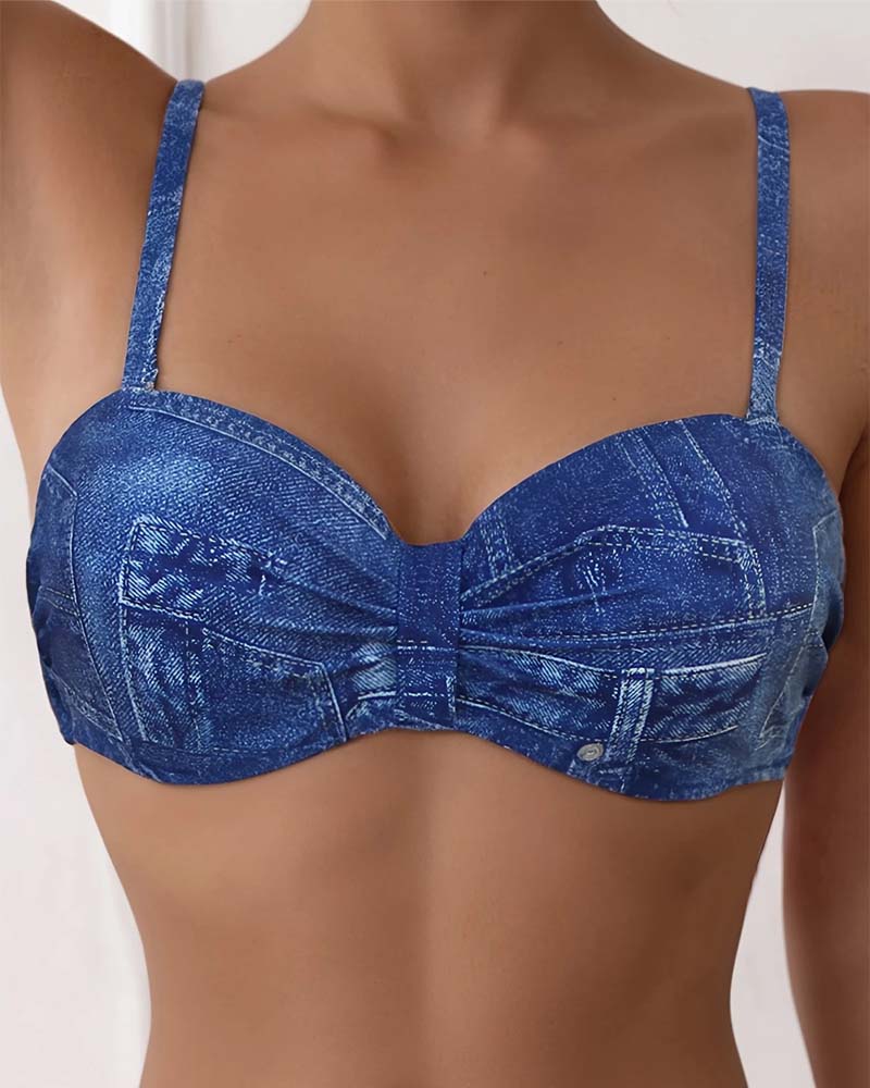 Denim-Print Twee-Delig Badpakset