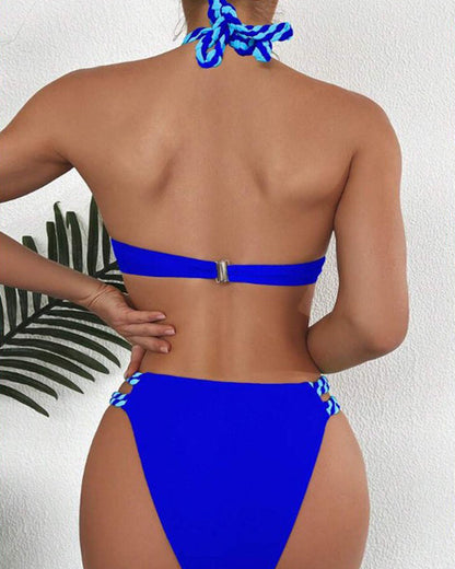 Halternek bikiniset met kleurblokken