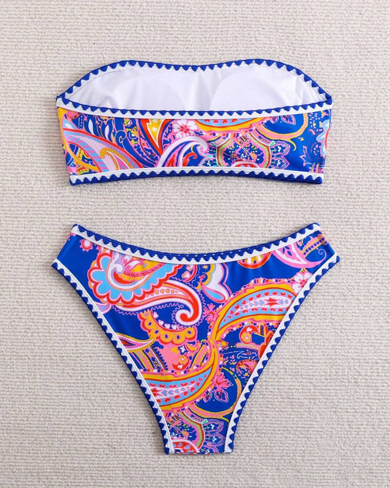 Bikini Bandeau Print Twee Delig Driehoek