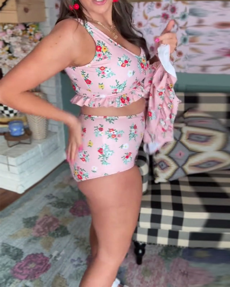 Bikini met hoge taille en bloemenprint