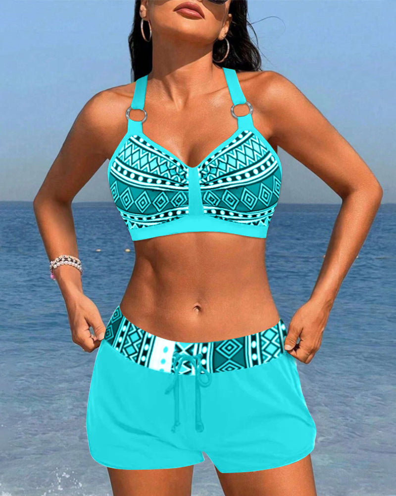 Geometrische print hoge taille bikini's