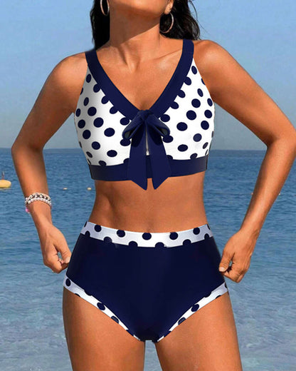 Bikini's met patchwork en stippen met hoge taille