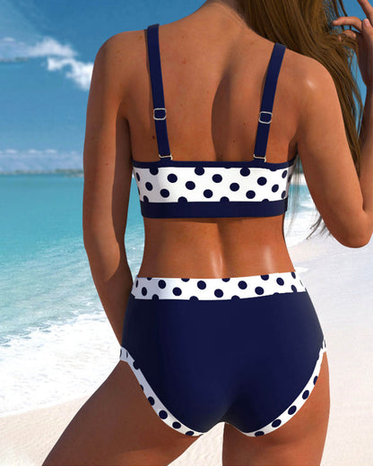 Bikini's met patchwork en stippen met hoge taille