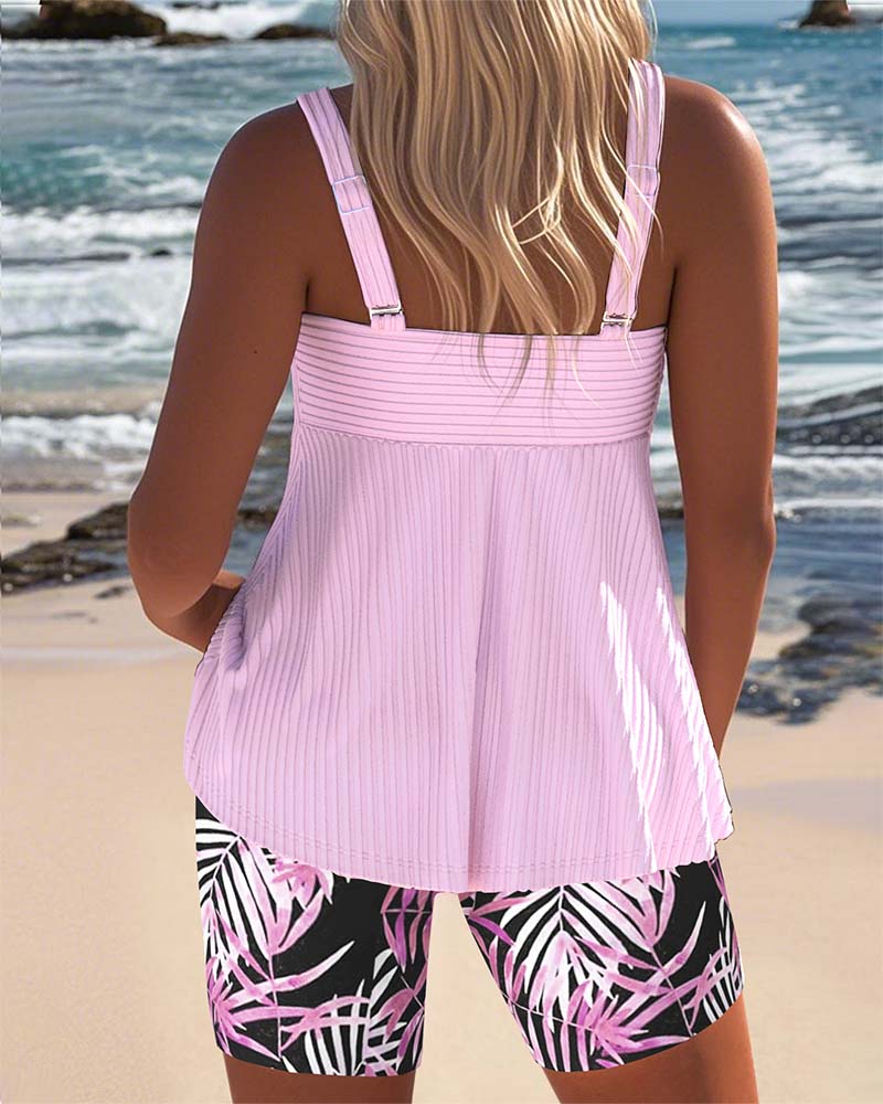 Tankini Gestreepte Top Met Bedrukte Strandbroek