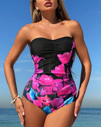 Badpak Bandeau Bloemenprint Éénstuk