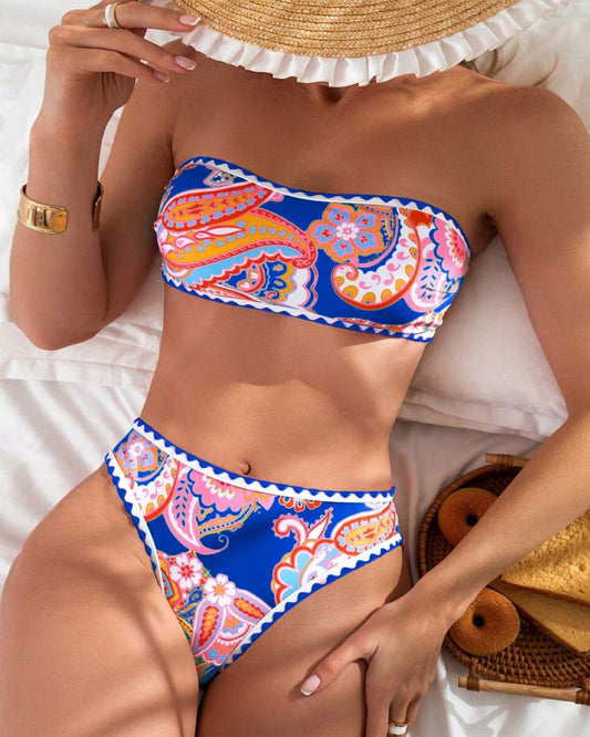 Bikini Bandeau Print Twee Delig Driehoek