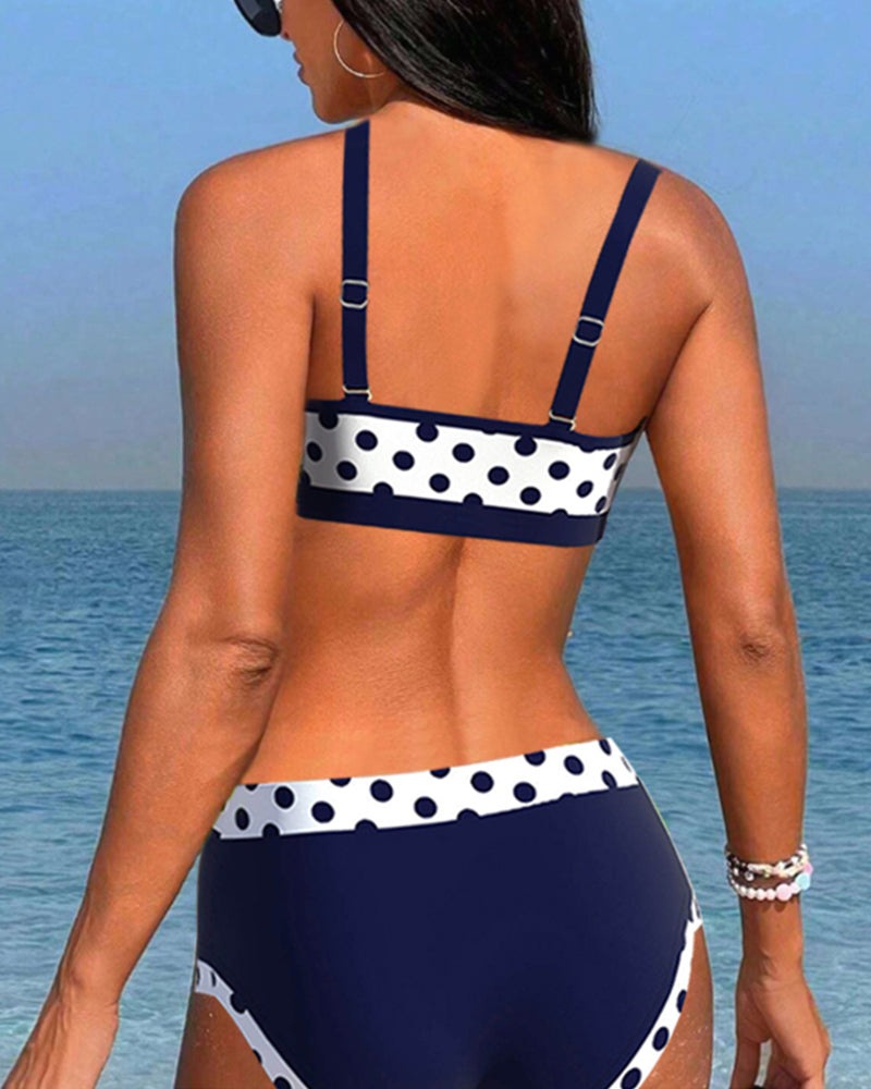 Bikini's met patchwork en stippen met hoge taille
