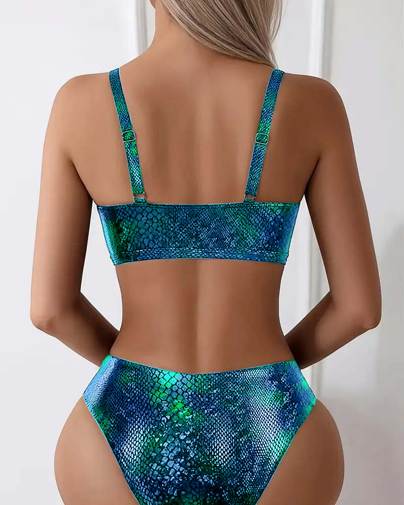 Bikini Slangenprint Borststrik Hoge Taille Driehoek