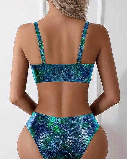 Bikini Slangenprint Borststrik Hoge Taille Driehoek