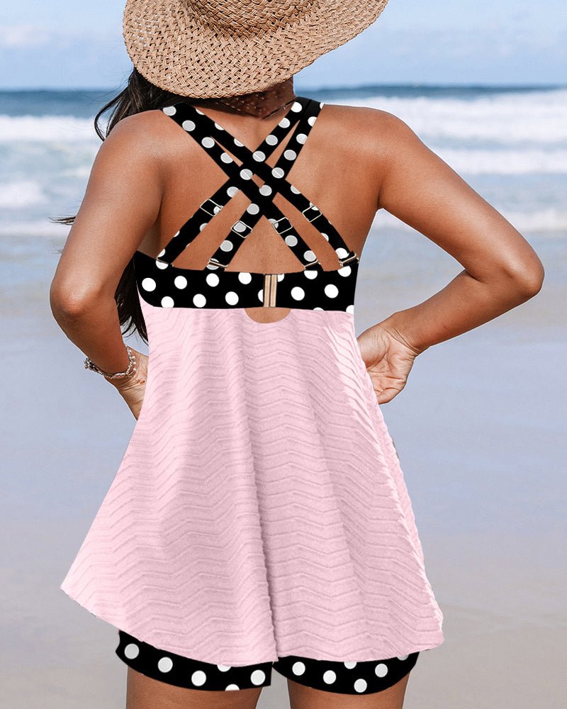 Geribd tankini-badpak met stippenprint