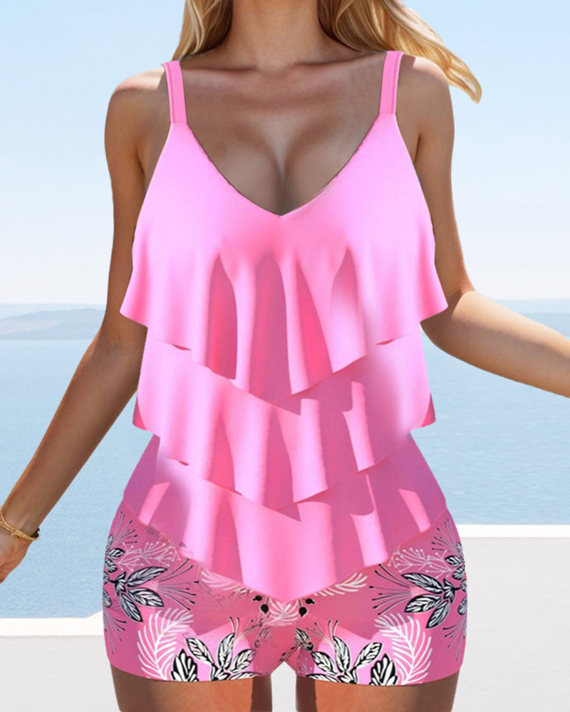 Tankini met ruches en jarretelprint