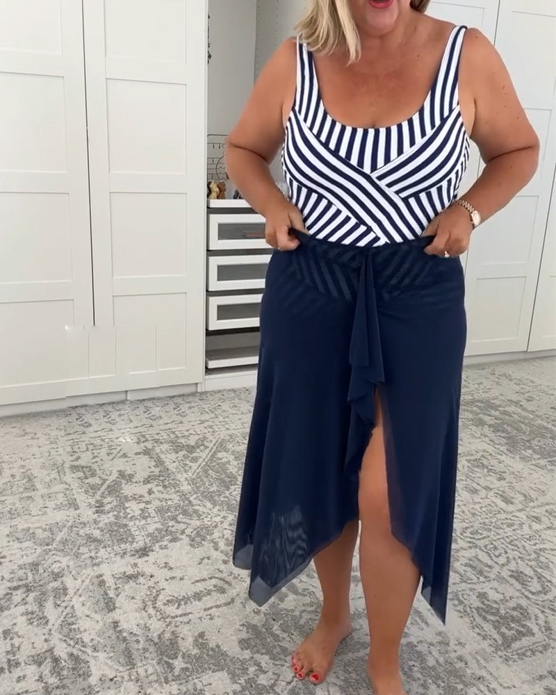 Set U-Hals Gestreept Eendelig Zwemkleding