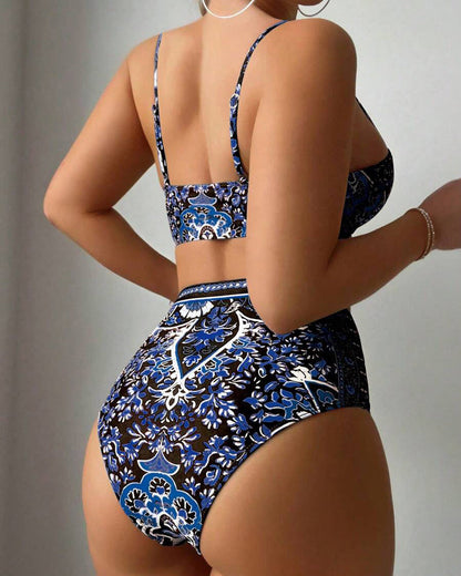 Badpak Hoge Taille Retro Print Tweedelig