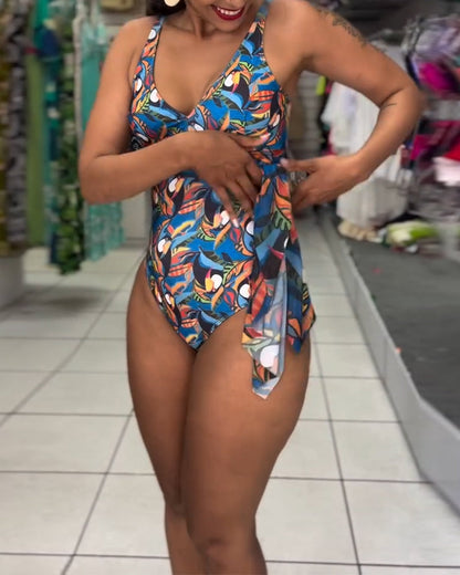 Zwemkleding Een-Delig Kleurrijk Gedrukt Split Bandjes