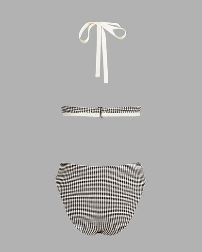 Badpak Deep V Ruit Contrastkleur Tweedelig