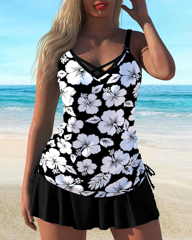 Tankini Bandloos Bedrukt Tweedelig