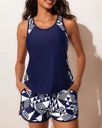 Badpak Tanktop Geometrische Print Tweedelig