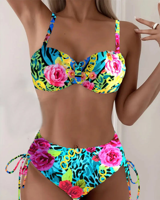 Bikini Bloemenprint Sexy Bh Driehoek Vetersluiting