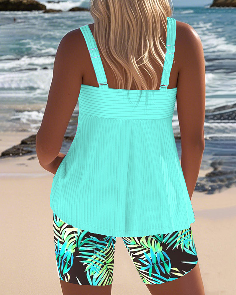 Tankini Gestreepte Top Met Bedrukte Strandbroek