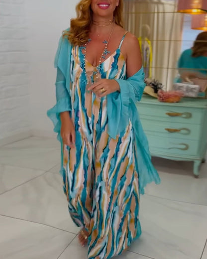 Jumpsuitset met jarretels en print