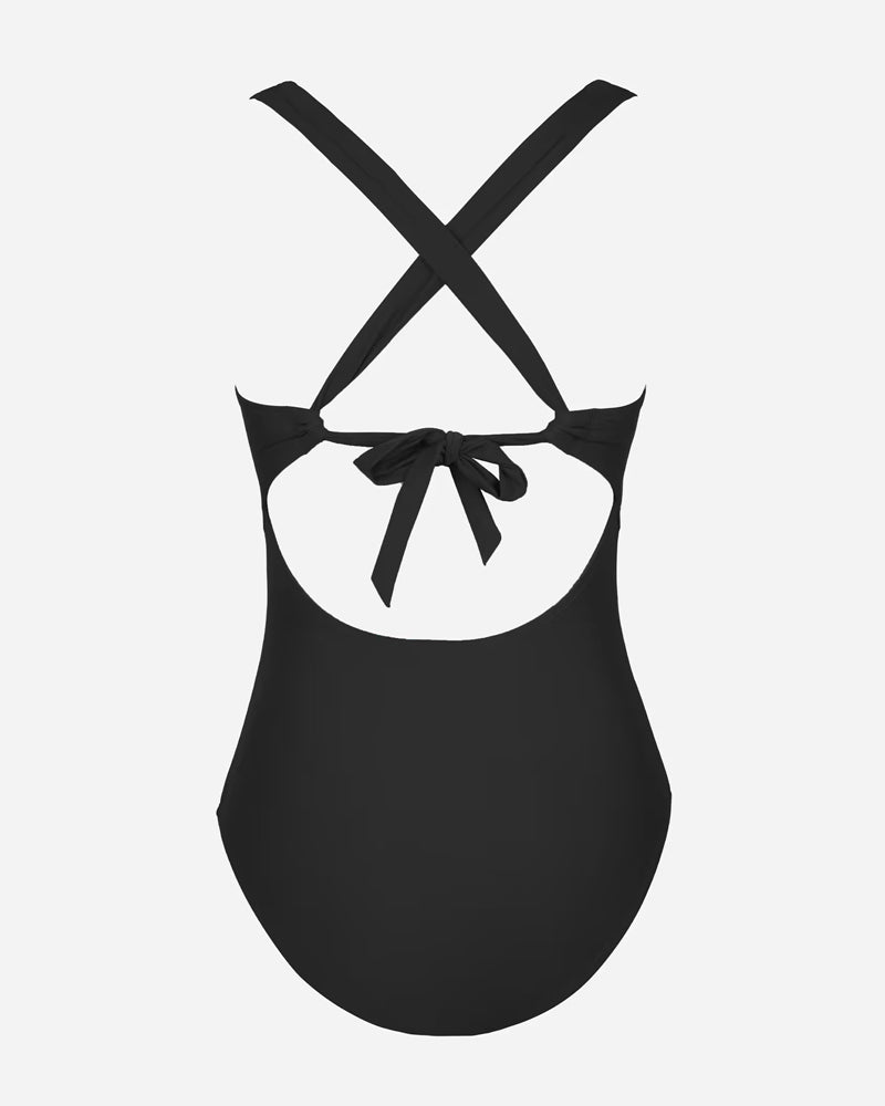 Eendelig zwempak met effen kleur en jarretelles