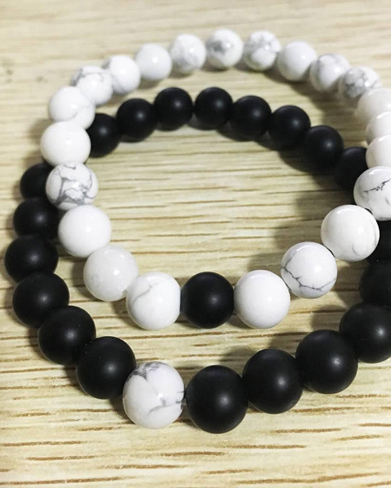 Zwart-witte kralen geweven armbandenset voor koppels