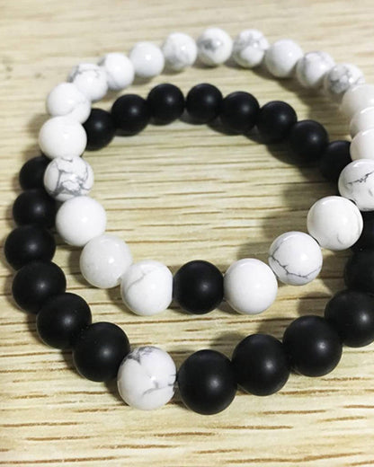 Zwart-witte kralen geweven armbandenset voor koppels