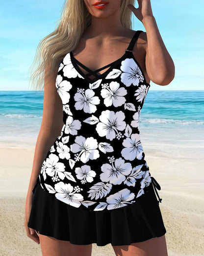 Tankini Bandloos Bedrukt Tweedelig