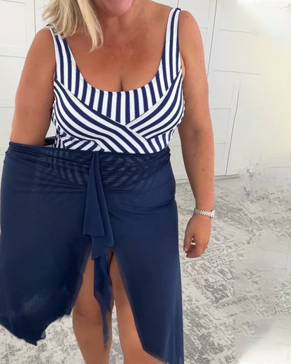 Set U-Hals Gestreept Eendelig Zwemkleding