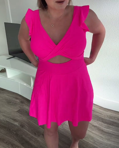 Zwempak Met Ruches Mouwen In Effen Kleur