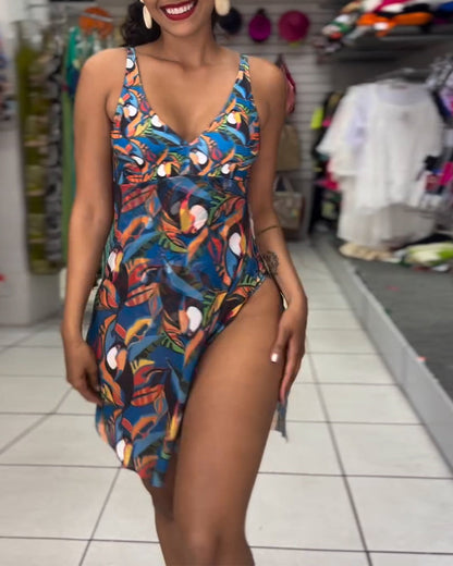 Zwemkleding Een-Delig Kleurrijk Gedrukt Split Bandjes