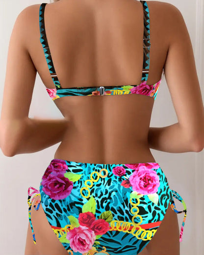 Bikini Bloemenprint Sexy Bh Driehoek Vetersluiting