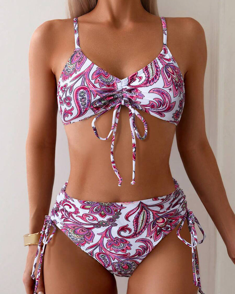 Bikini Bloemenprint Sexy Vetersluiting