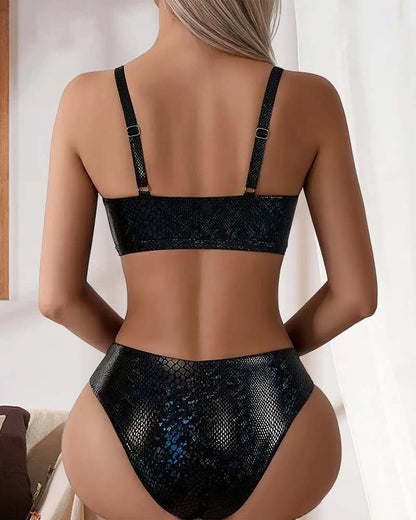 Bikini Slangenprint Borststrik Hoge Taille Driehoek