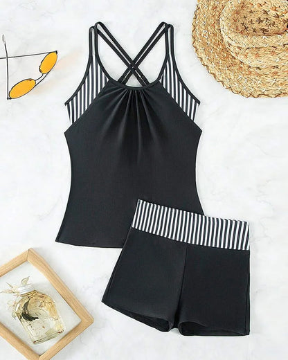 Badpak casual strapless gestreepte contrast boxer