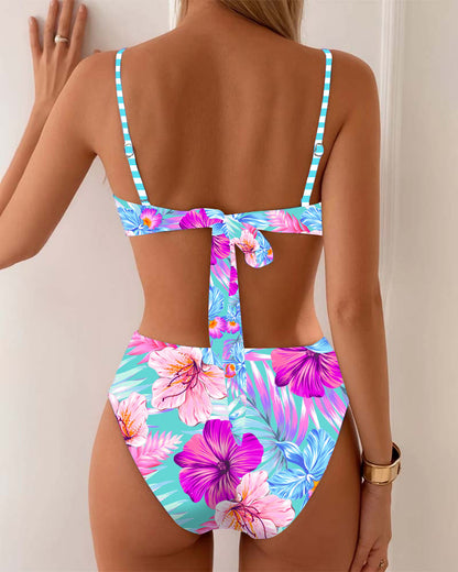 Tweedelig Badpak Met Bloemrijke Contrastprint