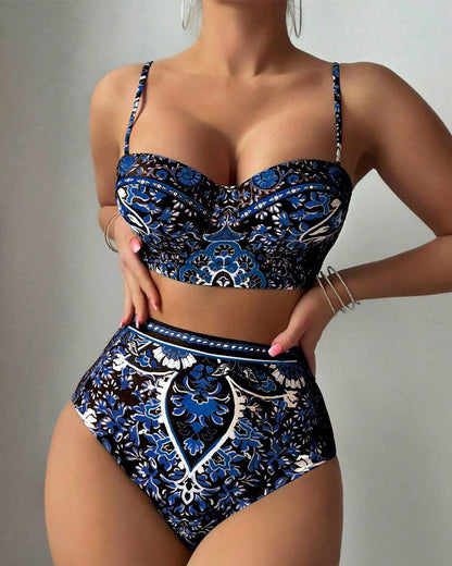 Badpak Hoge Taille Retro Print Tweedelig