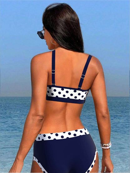 Bikini's met patchwork en stippen met hoge taille