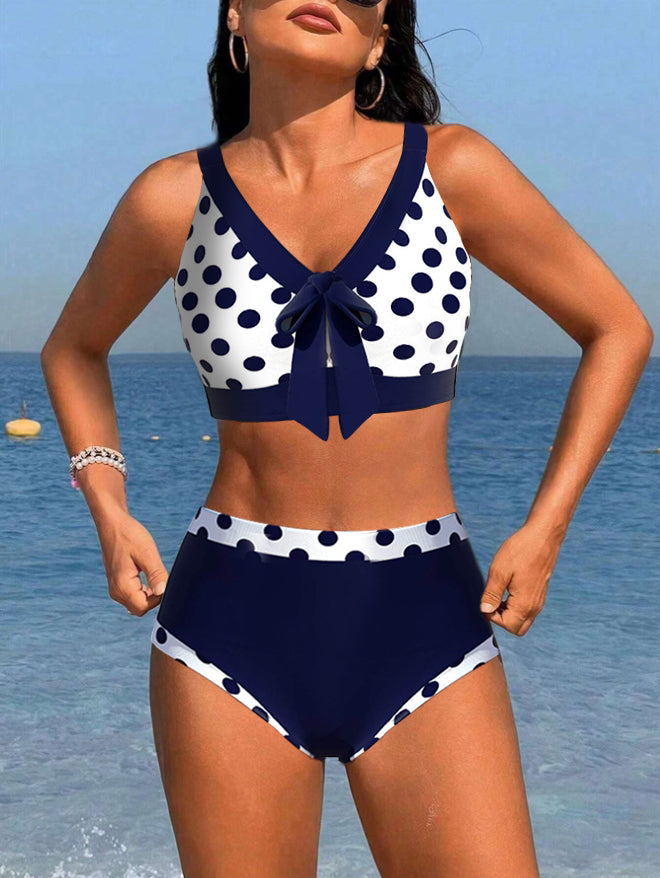 Bikini's met patchwork en stippen met hoge taille