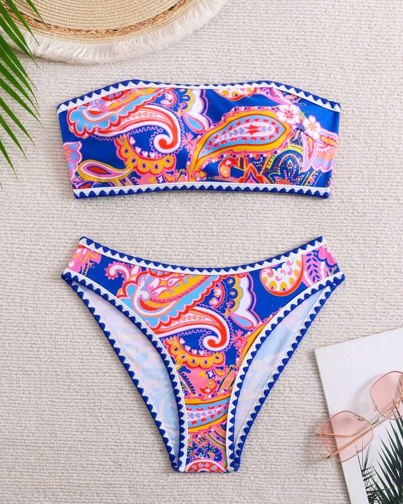 Bikini Bandeau Print Twee Delig Driehoek