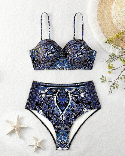 Badpak Hoge Taille Retro Print Tweedelig