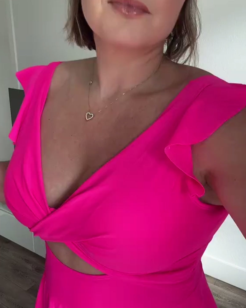 Zwempak Met Ruches Mouwen In Effen Kleur