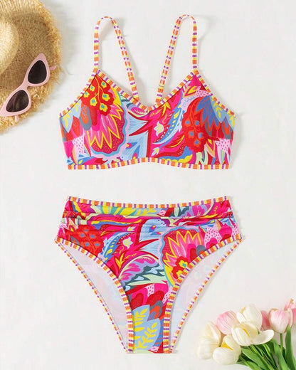 Badpak BH-stijl Hoge Taille Gedrukte Driehoek