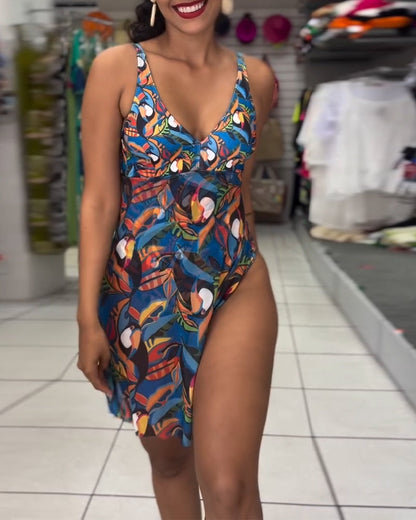 Zwemkleding Een-Delig Kleurrijk Gedrukt Split Bandjes